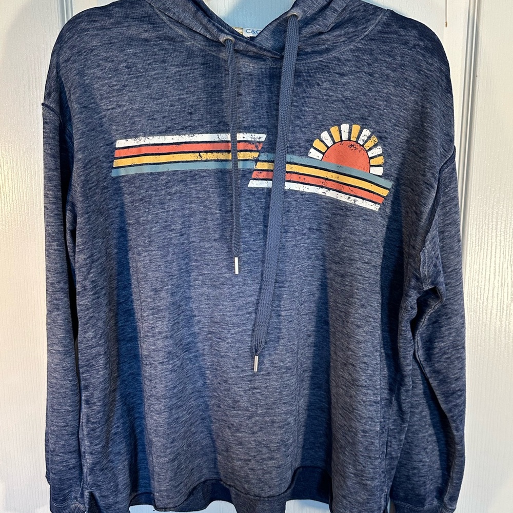 C&C California Blue Hoodie with Retro Sun Graphic